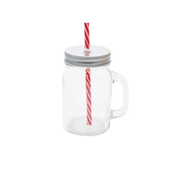 Squre Mason Jar with Handle-Frosted/Clear - Image 7
