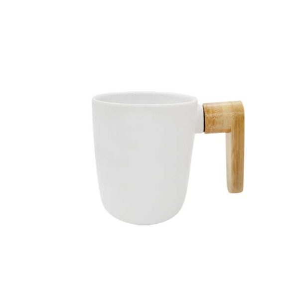 11oz Matt White Mug with Bamboo Handle