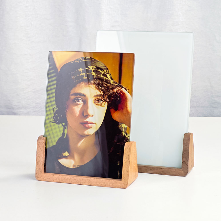 Sublimation Blank Glass Photo FrameWith U-shape Wooden Stand - Image 6