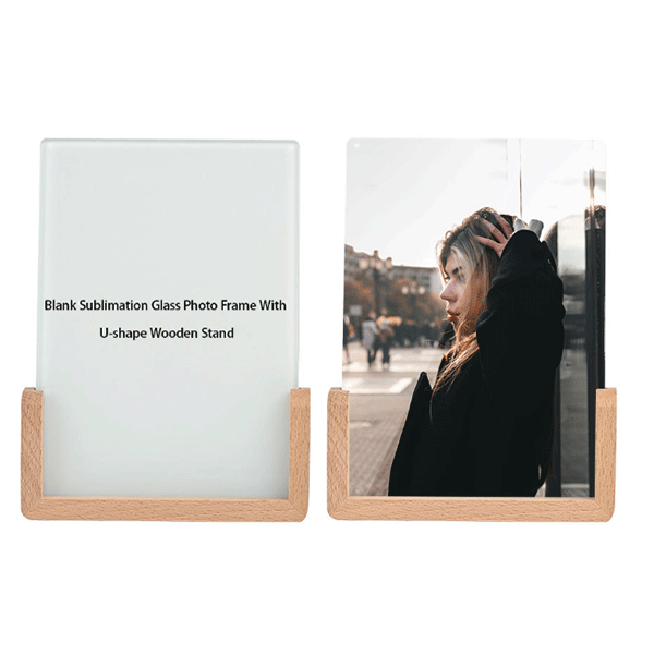 Sublimation Blank Glass Photo FrameWith U-shape Wooden Stand - Image 3