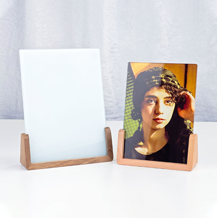 Sublimation Blank Glass Photo FrameWith U-shape Wooden Stand - Image 5
